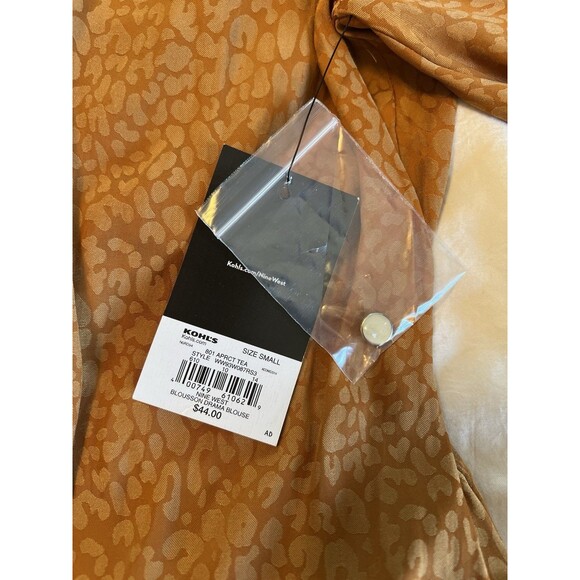 NWT Nine West Burnt Orange Long Sleeve Peplum Animal Print Blouse Women's Small - Picture 4 of 4